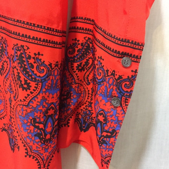 J. Crew Dervish Paisley Coral Red Tunic Top Sz XS - Picture 3 of 8